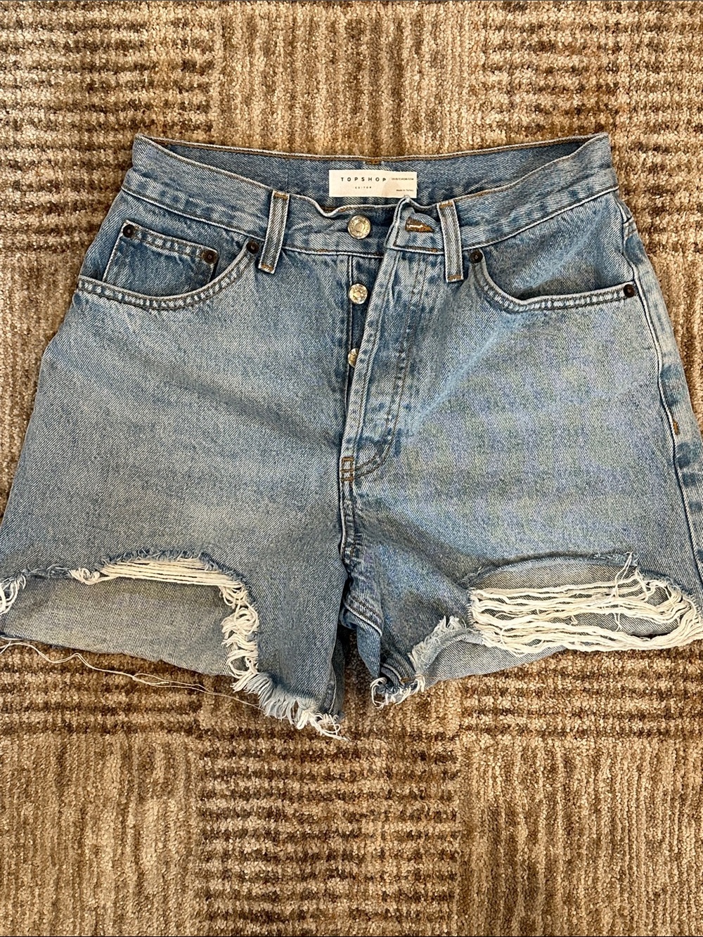 Topshop Light Blue High-Rise Denim Shorts